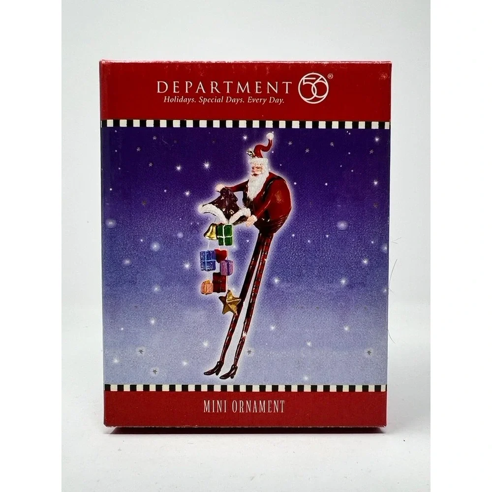 Dept 56 Mini Ornament Christmas Eve Long Legged Santa 56.36775 Red Excellent